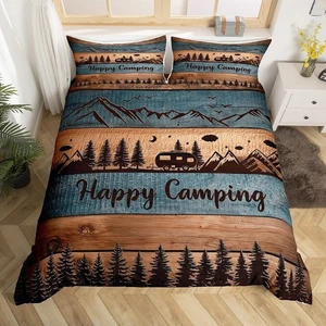 Happy Camping Comforter Cover Twin Camper Bedding Set For Kids Adults,RV Acce... - Foto 1 di 8