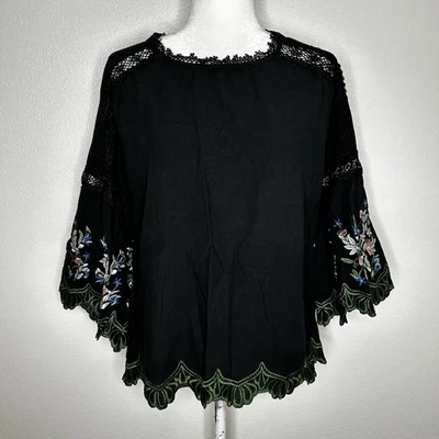 Top Umgee Mujer Negro Floral Boho Crochet Bordado Manga Campana Talla M Foto 1 de 4