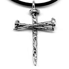 Rugged Nail Cross Necklace, Silver Finish, Black Cord