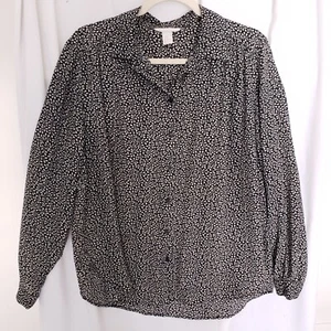 H&M schwarz und beige Blattmuster Kragen Knopfleiste Langarm Bluse Größe 12 - Bild 1 von 13