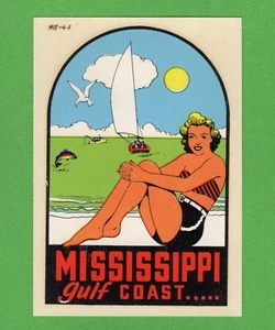 CALCOMANÍA PINUP DE COLECCIÓN ORIGINAL 1949 DE RECUERDO ""MISSISSIPPI"" GULF COAST GEMA DE ARTE - Imagen 1 de 1