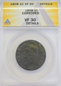 1808 Classic Head Large Cent - ANACS VF30 Details - Free Shipping! - Picture 1 of 8