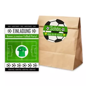 10 x invitation cards children's birthday football + 10 bags + 10 stickers - Picture 1 of 6