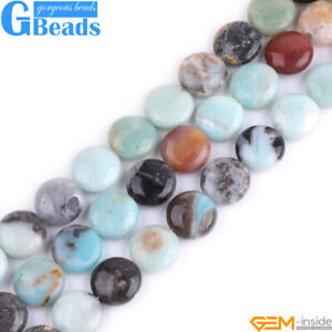 Natural Colorful Amazonite Gemstone Coin Jewelry Making Beads Free Shipping 15"