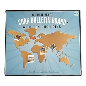World Map Cork Bulletin Board Notes Reminders Photos with Push Pins New - Picture 1 of 4