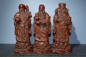 Buddismo da intaglio in legno scatola cinese 3 longevità Dio Fu Lu Shou set statua vita - Foto 1 di 9