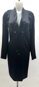 GUCCI Women's 2006 Long Sleeve Black Satin V-Neck Sheath Dress Sz 42 - 6 - Picture 1 of 8