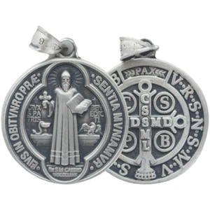 SAINT BENOIT PENDENTIF ARGENT VEILLI VERITABLE 925°/°° COLLIER ECRIN - Picture 1 of 7