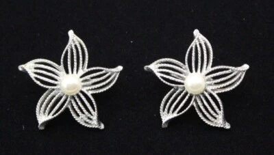 Sarah Coventry Moon Flower silver-tone Clip On Earrings 1960s - Image 1 of 4