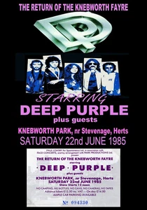 Deep Purple Knebworth Park 1985 Concert Poster plus ticket  Repo - Picture 1 of 1