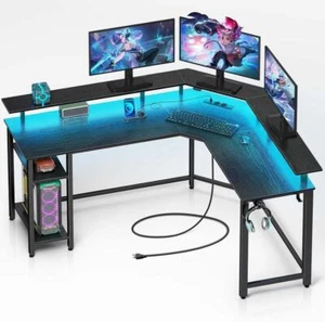 Schreibtisch L Form Mit LED & Steckdosen 117 Cm Computertisch Monitorständer - Bild 1 von 8