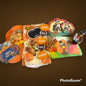 LOT Thanksgiving Football Turkey Pumpkin Fall Table Decor Tea Lights Candles - Picture 1 of 12
