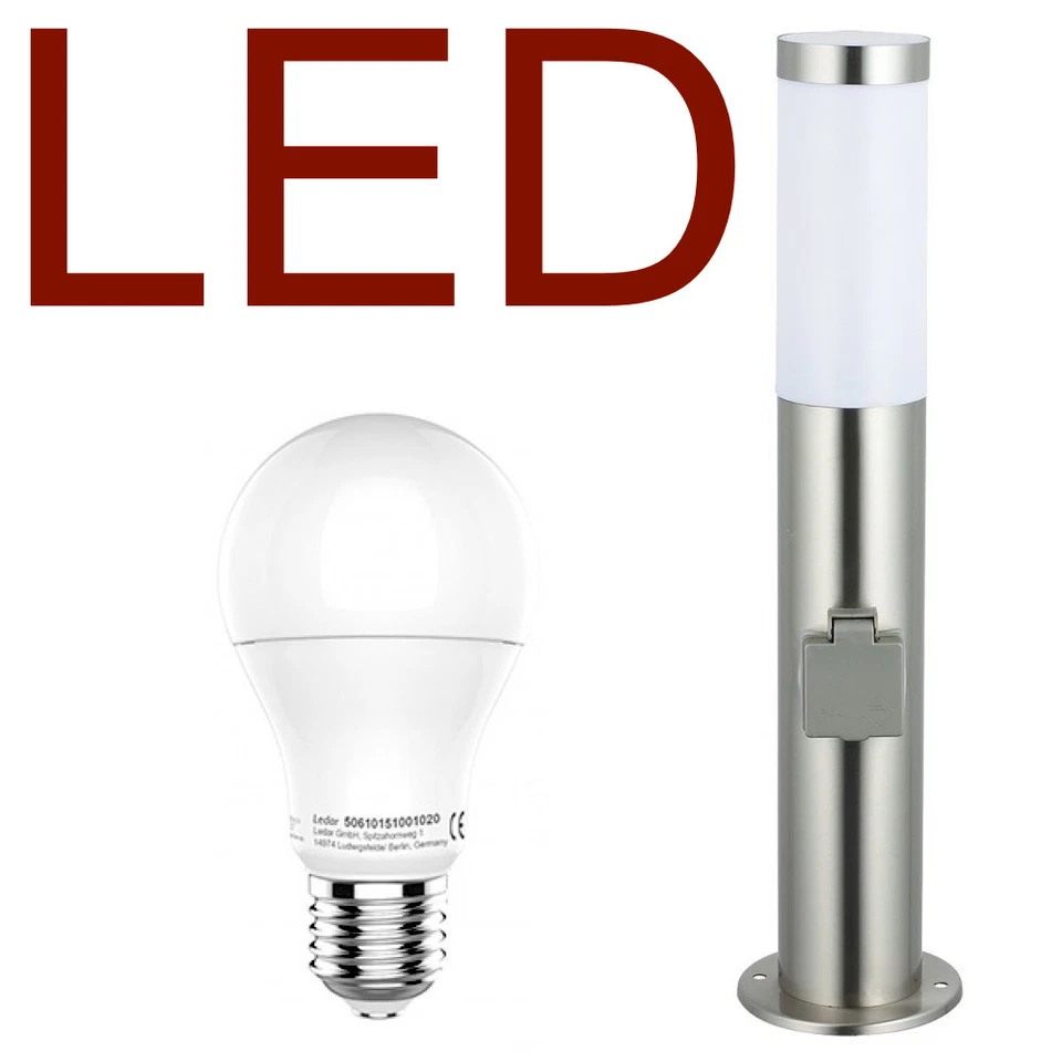 LED Außenleuchte mit 2 Steckdosen  - Edelstahl Außenlampe Hoflampe Gartenlampe - Bild 1 von 1