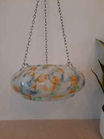 Rare Art Deco Mottled Glass Flycatcher Plaffonier Light Shade Hooks chain multi Cover
