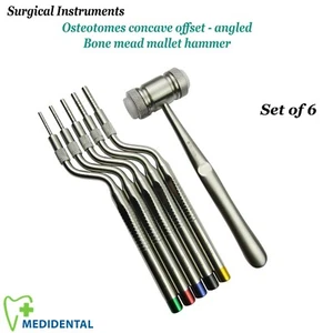 Surgical Dental Instruments Osteotomes Concave Angled With Mead Mallet Hammer CE - Picture 1 of 4