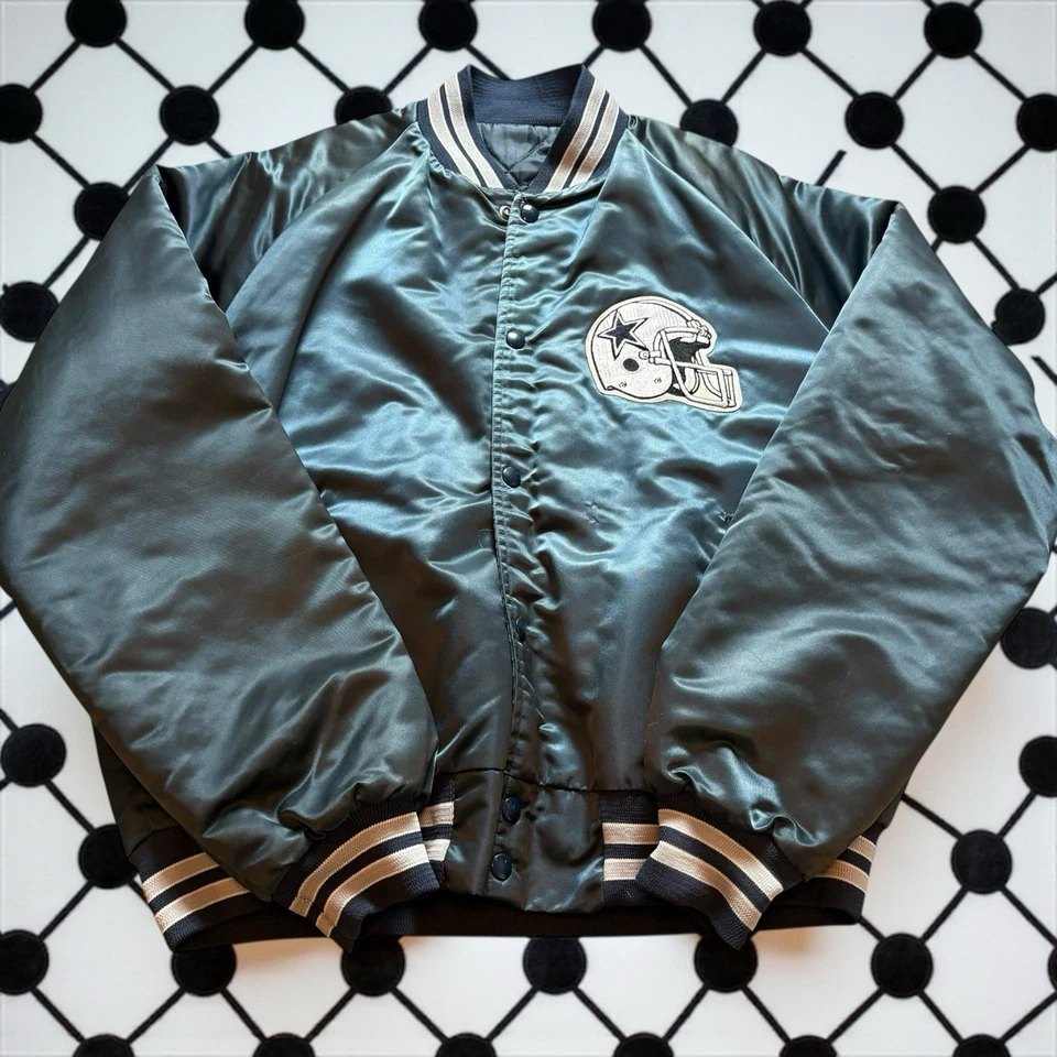 Vintage 1990s Dallas Cowboys NFL Chalk Line Satin Bomber Jacket Men’s XXL - Image 1 of 4