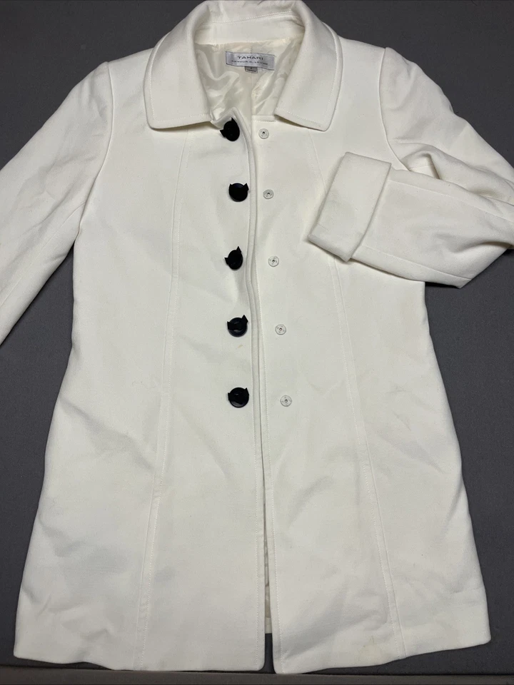 Chaqueta Blazer Tahari Manga Puño Marfil Crema Larga Gabardina Talla 4 Foto 1 de 4