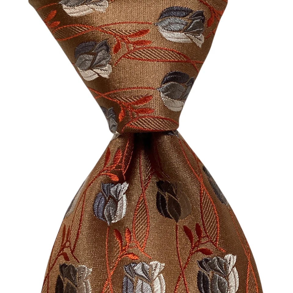 ERMENEGILDO ZEGNA Men's Silk Necktie ITALY Luxury FLORAL Brown/Gray/Orange EUC - Image 1 of 3