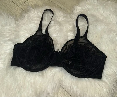 Sujetador minimizador de encaje HSIA sin forro sin relleno transparente con aros para mujer 36D negro Foto 1 de 4