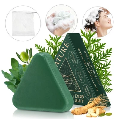 Usman-Grass Cypress Leaf Shampoo Bar Nature Triangle Shampoo Soap Deep Cleansing - Image 1 of 4