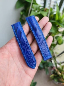 Correa de reloj de cuero con patas de avestruz 100 % genuinas azul 22/18 mm FINAL CURVO - Imagen 1 de 11