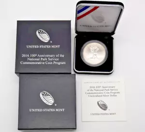 2016 P National Parks Service Silber Dollar Münze mit Box und Zertifikat UNC - Bild 1 von 8