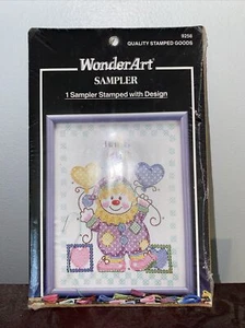Wonder Art # 9258 "Sweet Dreams Clown" Sampler Stamped 11" X 14" Name & Date - Picture 1 of 2