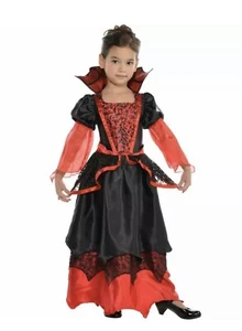 Girls Vampire Queen Princess Halloween Costume Dress Red Black Child Small 4-6 - Picture 1 of 3