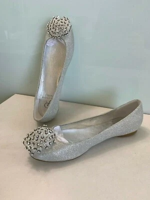 Zapatos de salón PAPELL para mujer talla 5,5, 6 plateados planos bailarina suelas de cuero tacón Foto 1 de 4