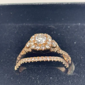 Engagement & Wedding Ring Set 14K Rose Gold 74 Round Natural Mined Diamonds 1.06 - Picture 1 of 24