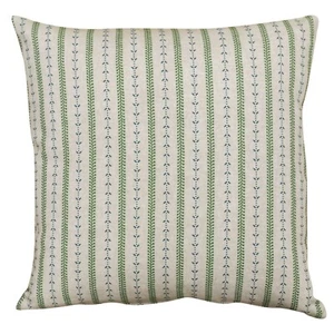 Cotswold Countryside Stripe Cushion Cover. Green & Blue Botanical Design. 17x17" - Picture 1 of 3