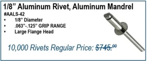 Pop Rivets 1/8" Aluminum Large Head, .063-.125 Grip Range - Lot of 10,000 Rivets - Picture 1 of 1