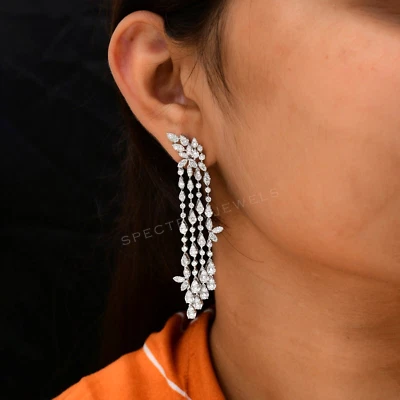 Pendientes de boda araña de diamantes CVD cultivados en laboratorio de 6,15 quilates de oro macizo blanco de 10 k Foto 1 de 4