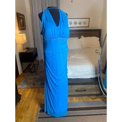 Betsy & Adam Dress Womens 20W Halter Maxi Rhinestone Formal Gown Party Blue - Image 1 of 4
