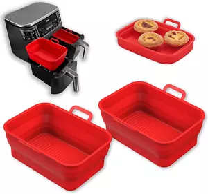 Collapsible 2-Pack Air Fryer Silicone Liners for 8QT & 10QT NINJA Foodi Dual, Re - Picture 1 of 12