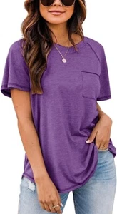 Berryou Women's Short Sleeve Shirt Crewneck Casual Loose Tunic Tee T-Shirts S - Picture 1 of 8