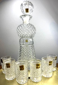 Vintage OBERGLAS AUSTRIA Diamant Pt KRISTALL 24oz DEKANTER mit STOPPER + (6) 2oz GLÄSER - Bild 1 von 17