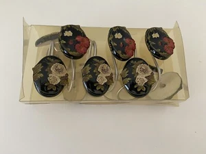 11 Vintage Decorative Shower Curtain Hooks Oval Floral Black Rose 3" READ - Picture 1 of 11