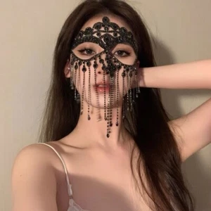 Sexy Women Eye Face Mask Masquerade Chain veil Rhinestone - Picture 1 of 9