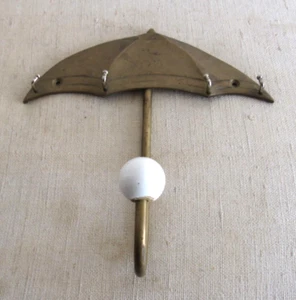 Vintage Brass Key Hook Umbrella Hook Porcelain Ball - Picture 1 of 4