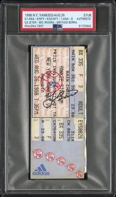 Yogi Berra Signed Autographed 1998 Yankees Ticket Jeter Rivera PSA DNA - Image 1 of 2