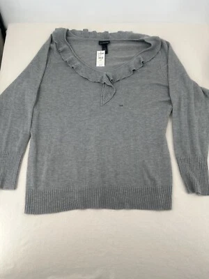 Lane Bryant Angora Blend Sweater Size 22/24 Gray Soft Ruffle VNeck New With Tags - Image 1 of 4