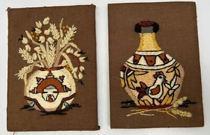 Juego de 2 jarrones de cerámica navajo suroeste bordados crewel 5x7 marrón - Imagen 1 de 6