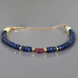 Original Blauer Saphir Äthiopische Opal Natürlich Rot Spinell Edelstein Armband - Bild 1 von 5