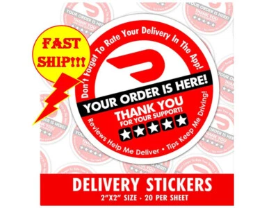 DoorDash Delivery Gear Seal Stickers Dasher Bag Thank You Improve 5 STAR RATING