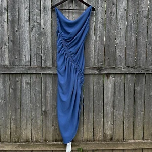 ABERCROMBIE & FITCH Asymmetrical Cinch Bodycon Midi Dress, Sky Blue- Size XS - Picture 1 of 10