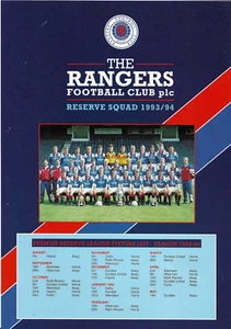 1993/94 Rangers Reserve Pen Pics sheet - Picture 1 of 2