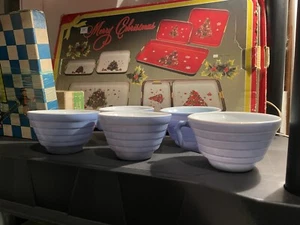 Juego de 5 tazones de sopa de crema acanalados azul pastel vintage Hazel Atlas moderno - Imagen 1 de 2