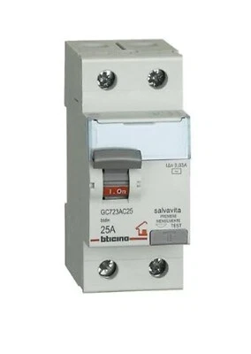 Interruttore Magnetotermico Differenziale Puro Salvavita 25A 2P 2 Moduli Bticino - Immagine 1 di 2