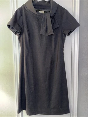 Neiman Marcus 100% Wool Charcoal Gray Dress Vintage Sheath Size 16 Midi Tie - Image 1 of 4